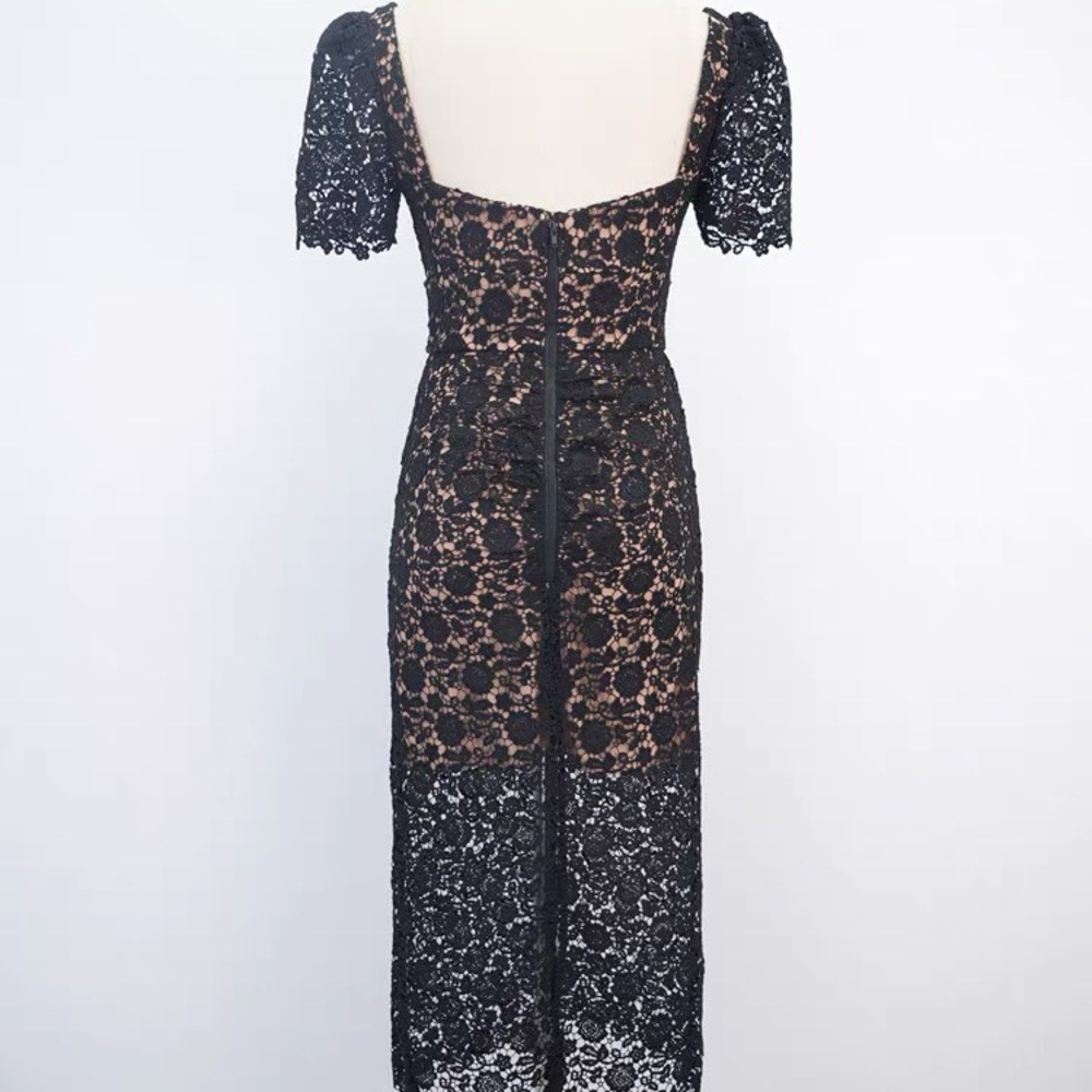Self-Portrait Guipure Fitted Embellished Buttons Black Lace Midi Dress NWOT - Picture 9 of 15